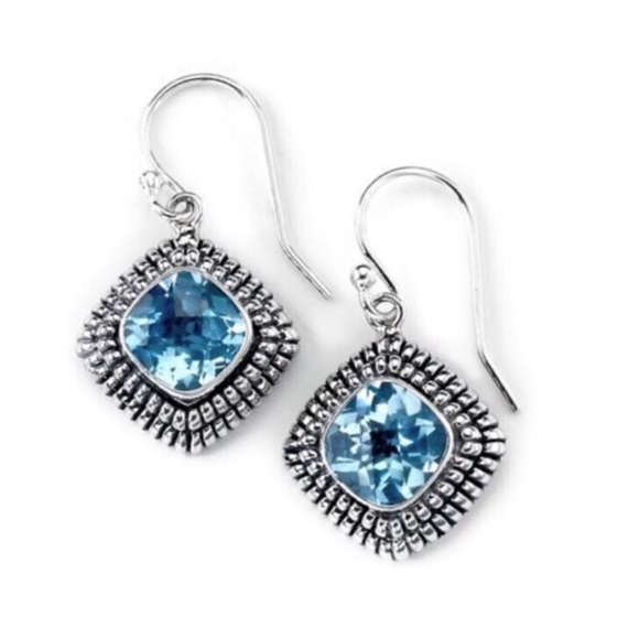 Samuel B. Jewelry - SAMUEL B Blue Topaz Cushion Cut Sterling Earrings